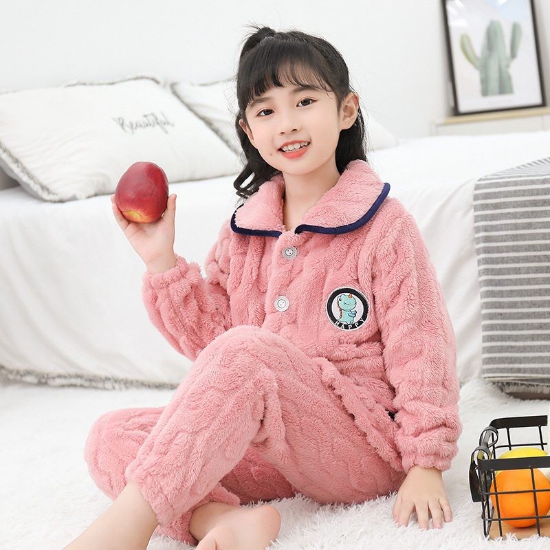 儿童睡衣秋季珊瑚绒宝宝加厚法兰绒男孩中大童家居服套装宝宝女孩