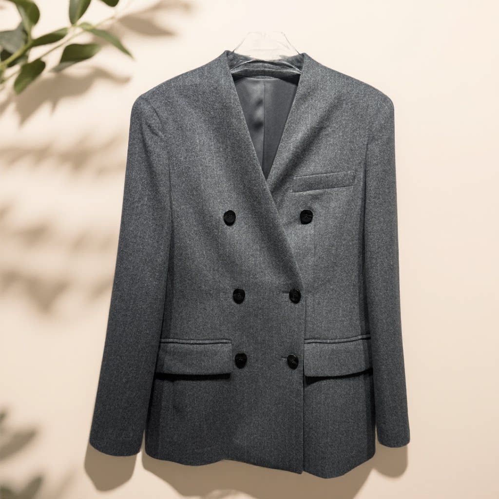 8550通勤风宽松型常规袖双排扣女学院风全西装