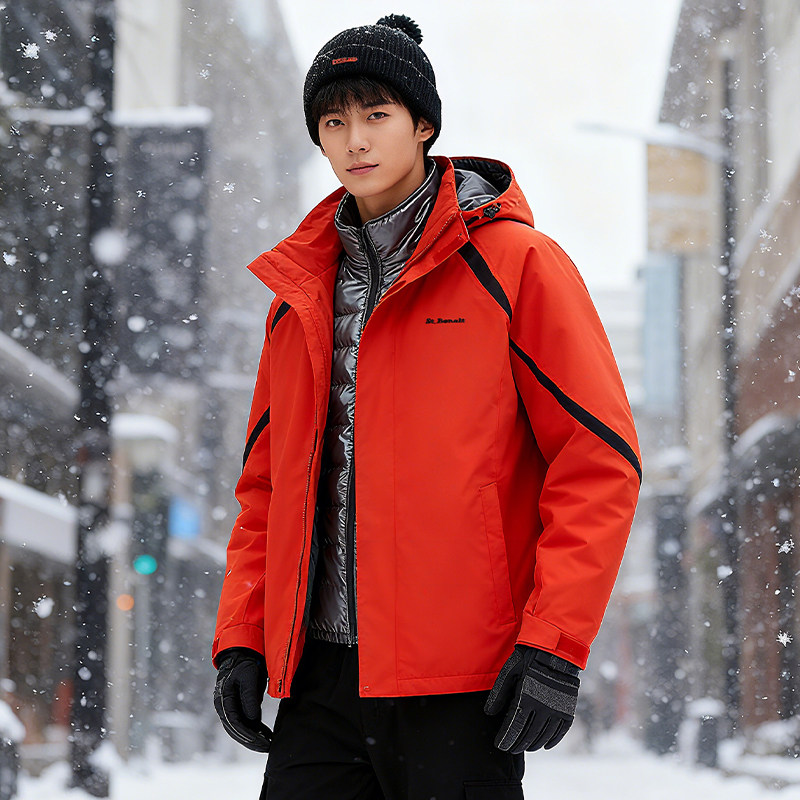 圣伯纳秋冬轻棉三合一户外冲锋衣防风衣男防水保暖可拆卸户外外套
