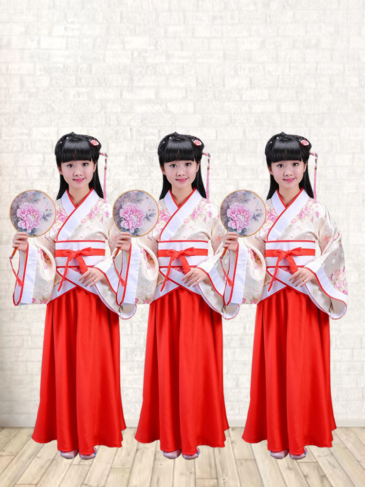 出租曲裾儿童古装汉服女童学生中国风演出服国学服春秋夏超仙毕业