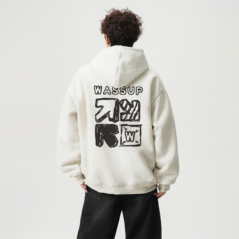 WASSUP国潮牌新款连帽卫衣男女生情侣款重磅纯棉宽松百搭休闲潮流