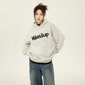 WASSUP国潮牌秋冬季 外套落肩款 连帽卫衣男女生情侣款 简约休闲帽衫