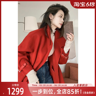 全羊毛皮带扣立领斗篷双面呢 新年邦妮大衣 现货 美洋MEIYANG