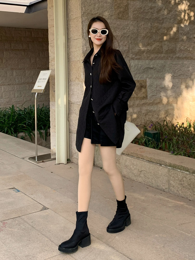 MEIYANG [SPOT] WOMENS GROUP ELASTIC BOOTS BLOCK HIGH HEEL THICK-SOLED HEIGHTENED BOOTS MID-BARREL RIDER BOOTS
