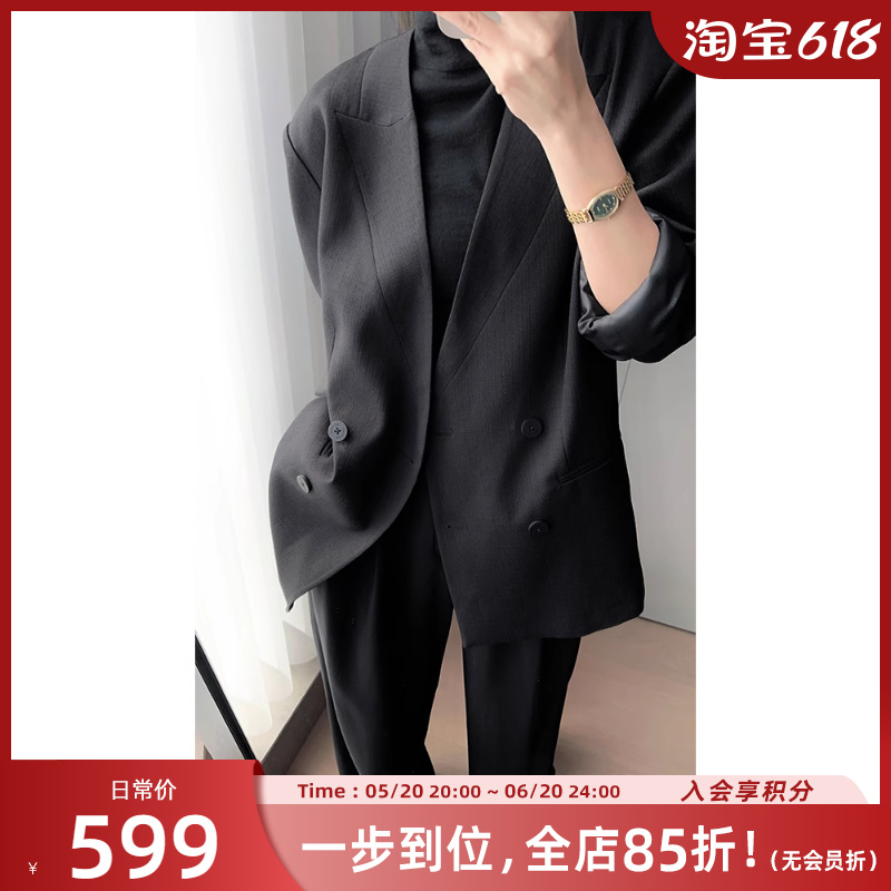 美洋MEIYANG【现货】黑皇后西装 仿小香纹理|双排扣通勤西服外套 女装/女士精品 西装 原图主图