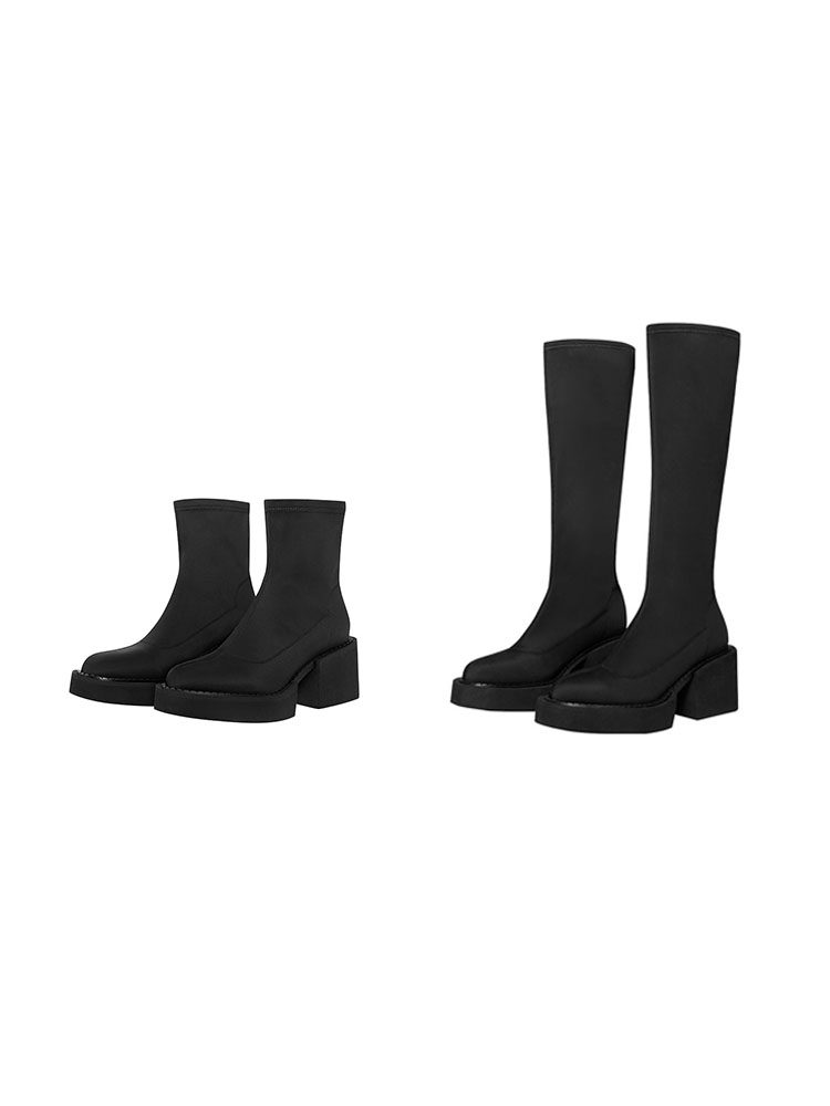 MEIYANG [SPOT] WOMENS GROUP ELASTIC BOOTS BLOCK HIGH HEEL THICK-SOLED HEIGHTENED BOOTS MID-BARREL RIDER BOOTS