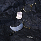 月蚀 Missing原创设计天然石黑蝶贝月亮行星清冷感耳饰耳夹