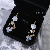 融雪时分 Missing原创雪绒花月光雾面锆石珍珠新年耳饰耳夹