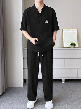 2026夏季冰丝男V领POLO套装