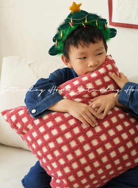 秋冬圣诞新年红色华夫格氛围抱枕套房间办公室儿童房靠垫背布艺