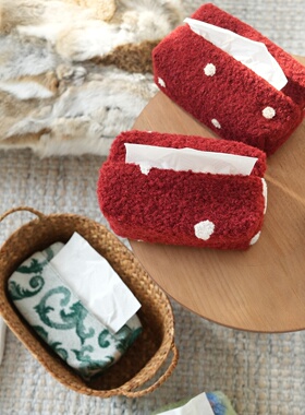 新年红色圈圈绒氛围桌面装饰纸巾袋波点爱心纸巾收纳包布艺