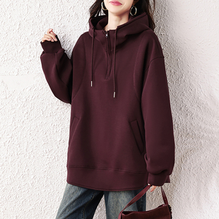 素木欧货拉链连帽卫衣大码女装休闲慵懒百搭中长款上衣2025新款