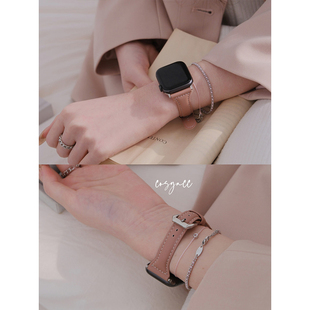 適用iwatch78910代se蘋果S11小蠻腰氣質通勤皮質手表帶 cosyacc