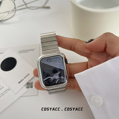 COSYACC 适用苹果手表iWatch910代se不锈钢金属高级感钢链s11表带