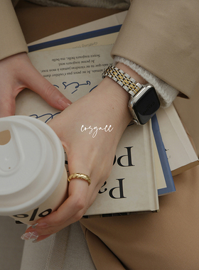 COSYACC 适用于iwatc910代se不锈钢金属气质小蛮腰苹果手表带s11