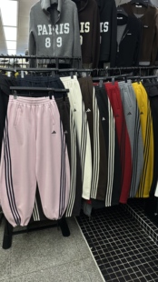 女抽绳束脚拖地裤 Maomao重工刺绣加绒加厚秋冬美式 侧边条纹运动裤