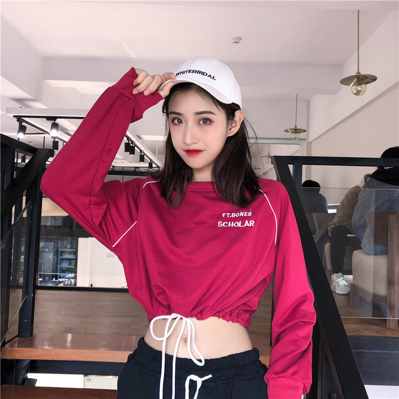 网红夏装爵士舞嘻哈漏肚脐卫衣女