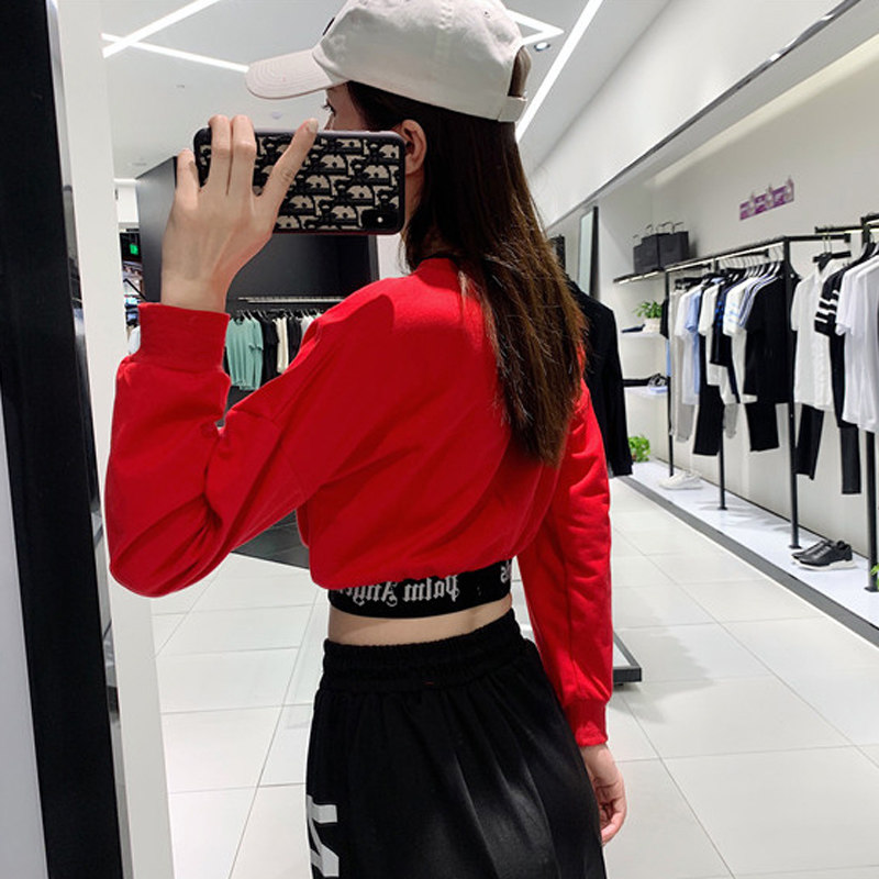 夏季街舞烫钻织带拼接嘻哈卫衣女
