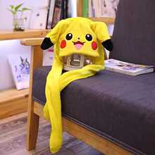 正版皮卡丘耳朵能动的帽子可爱卡通比卡丘一捏会动的网红耳朵帽子