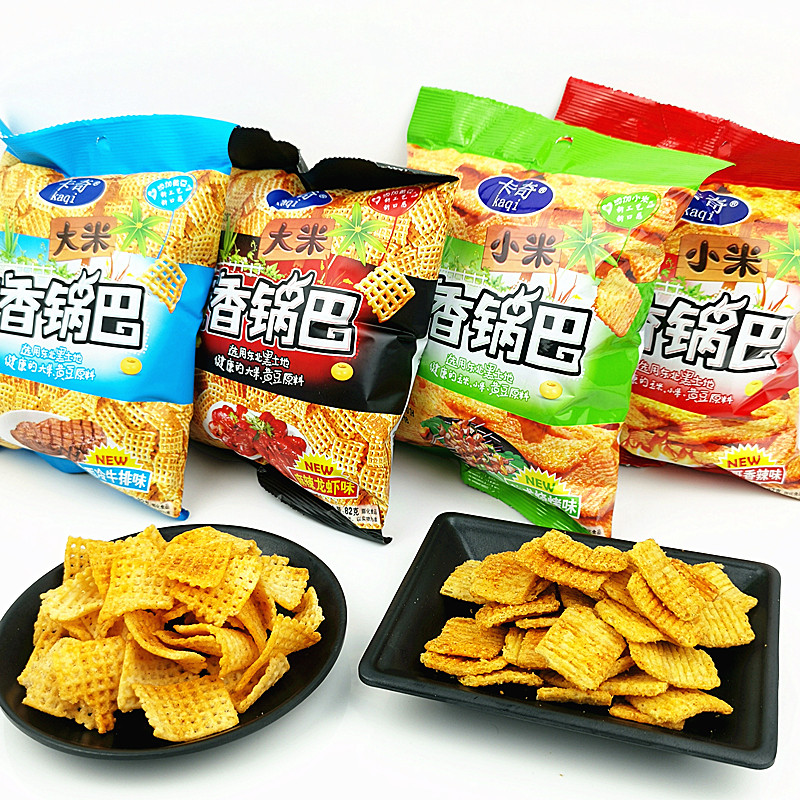 东北卡奇豆香锅巴50克x6袋麻辣龙虾味牛排味休闲零嘴追剧脆片零食