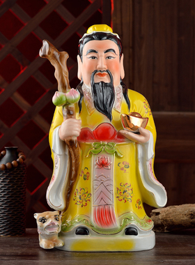 高档陶瓷山神佛像神像五彩站像踏虎居家供奉摆件