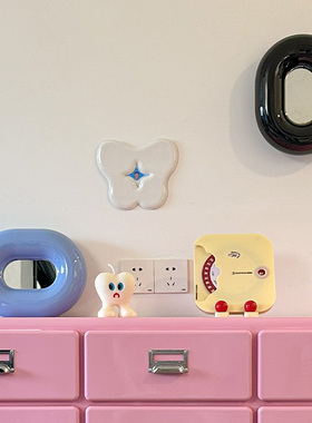 sort中国koosim糖果色不锈钢椭圆镜卫生间化妆镜可爱风装饰墙挂镜