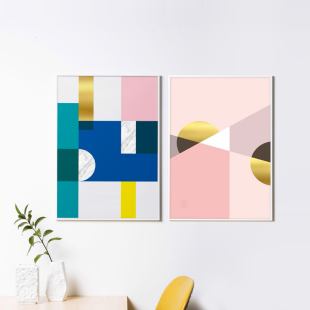 sort西班牙OCTAEVO北欧现代简约装 饰画抽象色块烫金粉色海报SIENA