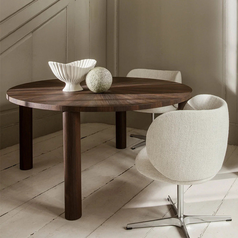 sort丹麦ferm living烟熏木纹餐桌圆形北欧简约post dining table