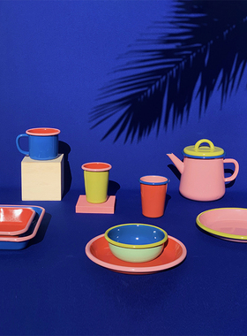 sort土耳其BORNN撞色搪瓷餐盘碗托盘水杯子茶壶手工珐琅艺术餐具