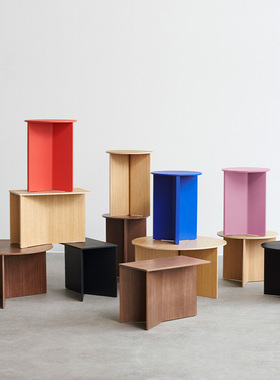 sort丹麦HAY新款彩色木茶几圆形边几北欧现代简约SLIT TABLE WOOD