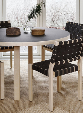 sort芬兰Artek北欧餐椅亚麻织带实木椅子现代简约靠背椅Chair 611