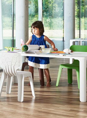 sort意大利MAGIS白色塑料长方形儿童桌北欧餐桌幼儿园小桌子Linus