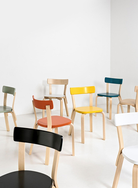 sort芬兰Artek彩色木质靠背椅北欧椅子现代简约设计餐椅CHAIR 69