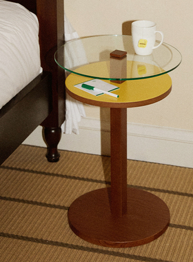 sort中国GASKA双层实木边几钢化玻璃小圆桌茶几客厅卧室复古FONO