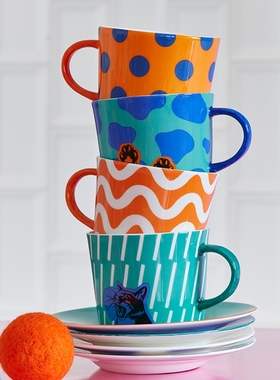 sort中国JZ几致xUCCA波普猫咪艺术撞色咖啡杯碟甜品盘餐盘Pop Cat