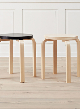 sort芬兰Artek四脚圆凳北欧现代实木凳子可叠放板凳餐凳Stool E60