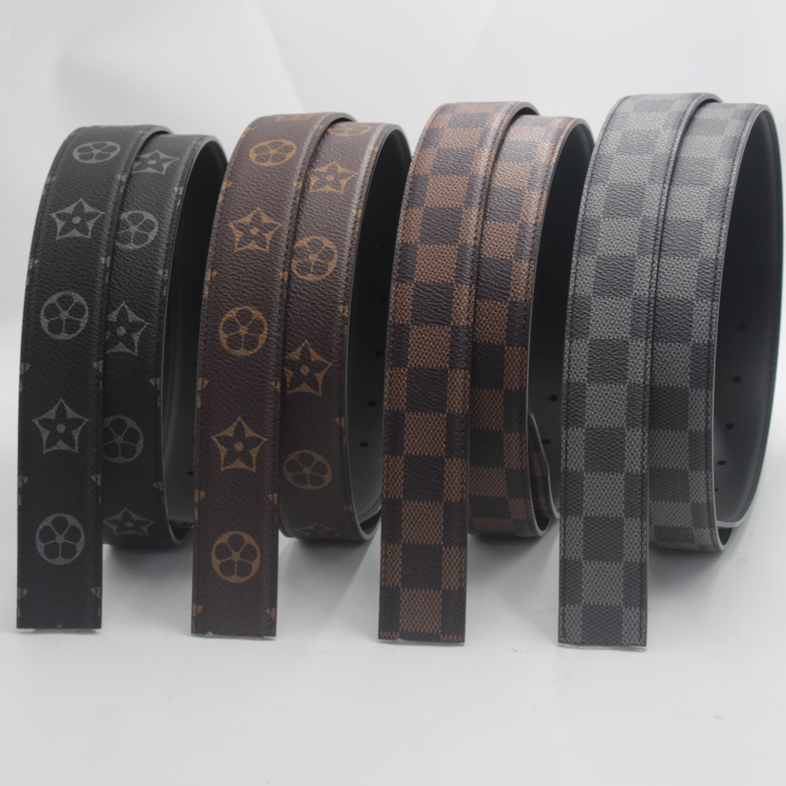 不带头格子皮带身 尾夹扣男士针扣真皮腰带身打孔菲拉裤带条3.4cm