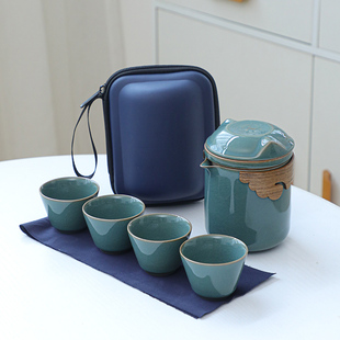 旅行茶具套装 哥窑便携式 旅游露营快客杯户外泡茶专用茶杯一壶四杯