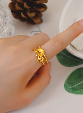 越南沙金女款爱心戒指 磨砂横穿爱心食指开口女戒