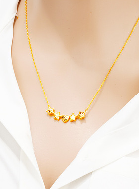 钛金幸运星五角星小爱心项链女 心形锁骨链仿黄金沙金直播首饰品