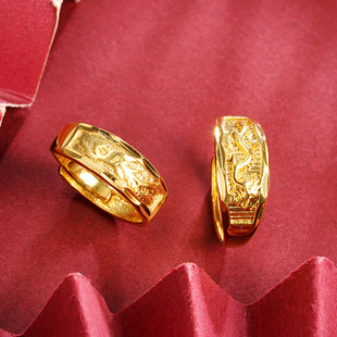 古法沙金戒指中国风游龙凤凰活口戒圈复古国潮高级感久不掉色男女