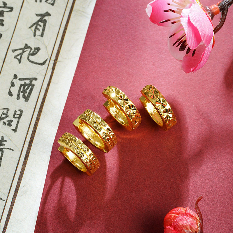 仿真金耳环轻奢风车花满天星耳扣女铜镀金久不掉色饰品货源