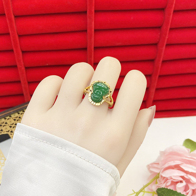 古法传承平安弥勒佛玉髓活口戒指越南沙金饰品女士气质中国风