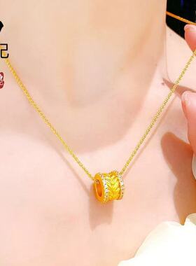 金店同款古法沙金镶钻麦穗珠项链女简约高级感圆环锁骨链吊坠