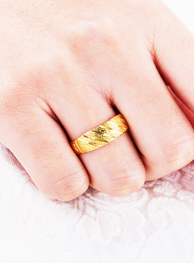 越南沙金戒指 镀18k金男女情侣戒指 久不掉色仿真黄金流星雨开口