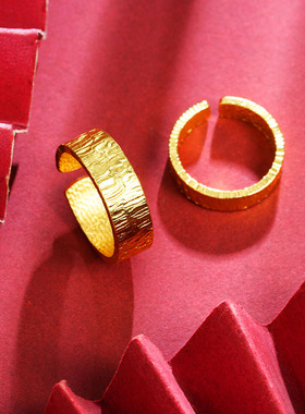 越南沙金指环复古宫廷风纹里开口戒指情侣款简约设计感首饰品货源