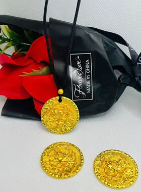 金店同款古法沙金好事莲莲吊坠铜镀金好事莲莲黑绳项链饰品
