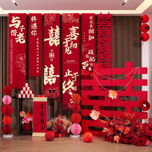 婚房布置套装结婚新房男方客厅背景墙拉花装饰婚礼高级感条幅全套 - 封面