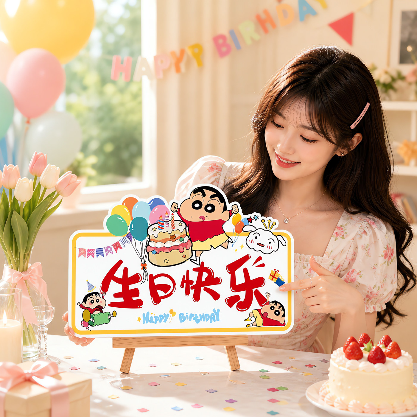 生日快乐桌牌装饰女孩餐厅kt板蝴蝶桌面立牌摆件氛围道具场景布置图片