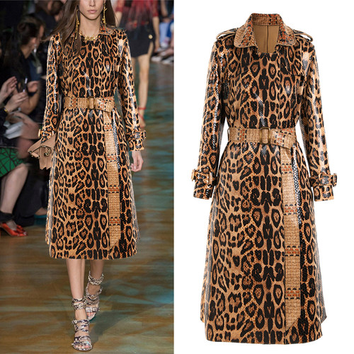 蛇皮中长款外套女士大衣风衣外套